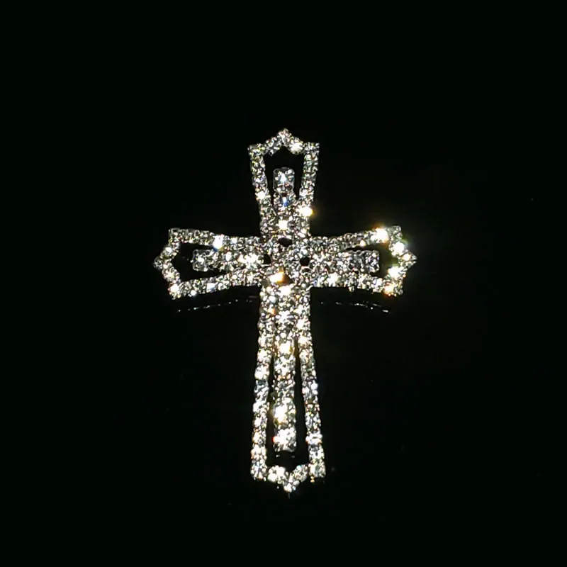 Crystal Handmade Cross Lapel Pin in Sliver Tone Rhinestone Jewelry&Accessories Christian Religion Gift