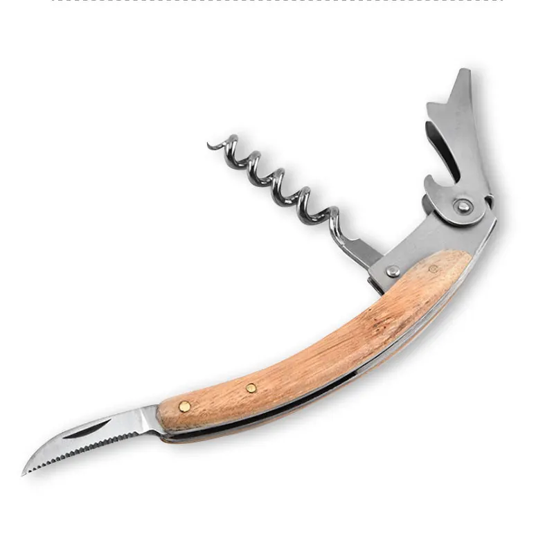 Quail 1Pcs Wooden Handle Multifunctional Wine Corkscrew Shrimp Head Knife Corkscrew Screw Wine Corkscrew Wine Supplies