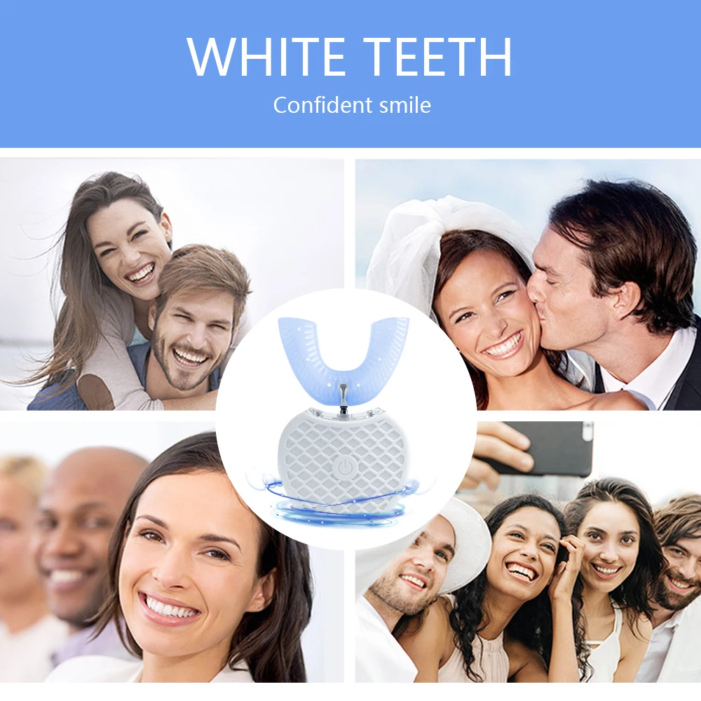 360 درجة التلقائي فرشاة أسنان كهربائية بالموجات الصوتية U نوع 4 طرق فرشاة أسنان USB شحن الأسنان تبييض الضوء الأزرق