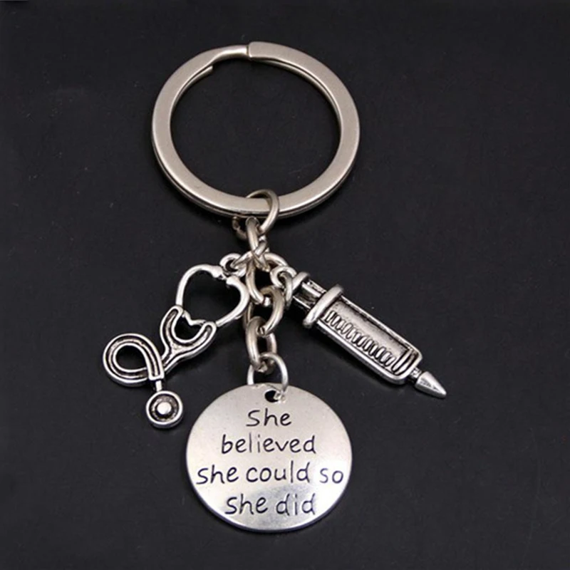 Syringe Stethoscope Keychain Key Chain Keyring  Nurse Physicians Student Graduation Gift Jewelry