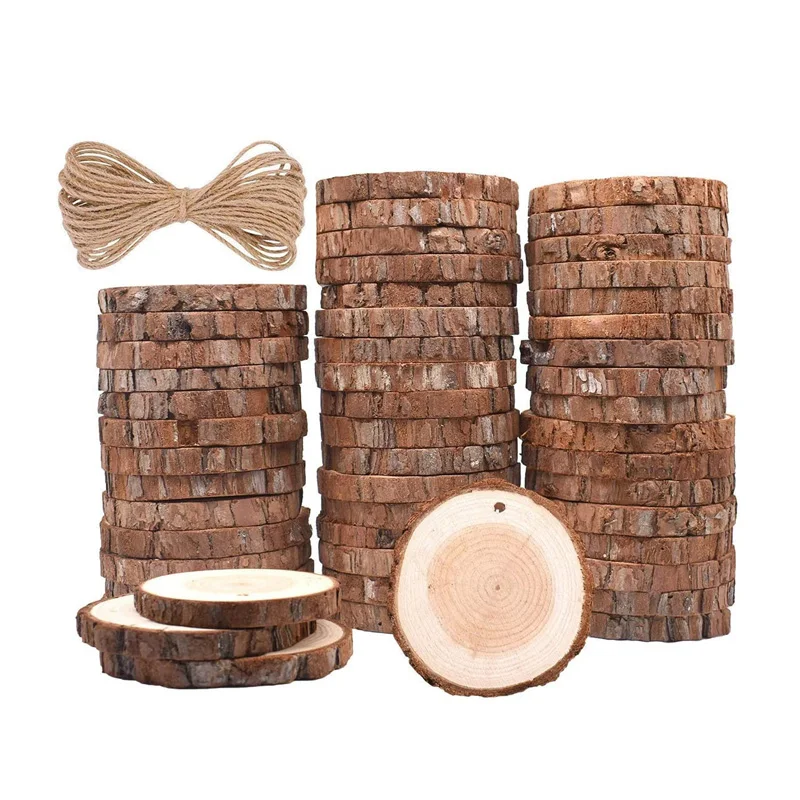 10Pcs Natural Pine Wood Slices DIY Craft Unfinished Wood Kit Predrilled with Hole Circles Arts Party Christmas Ornaments 3-6CM