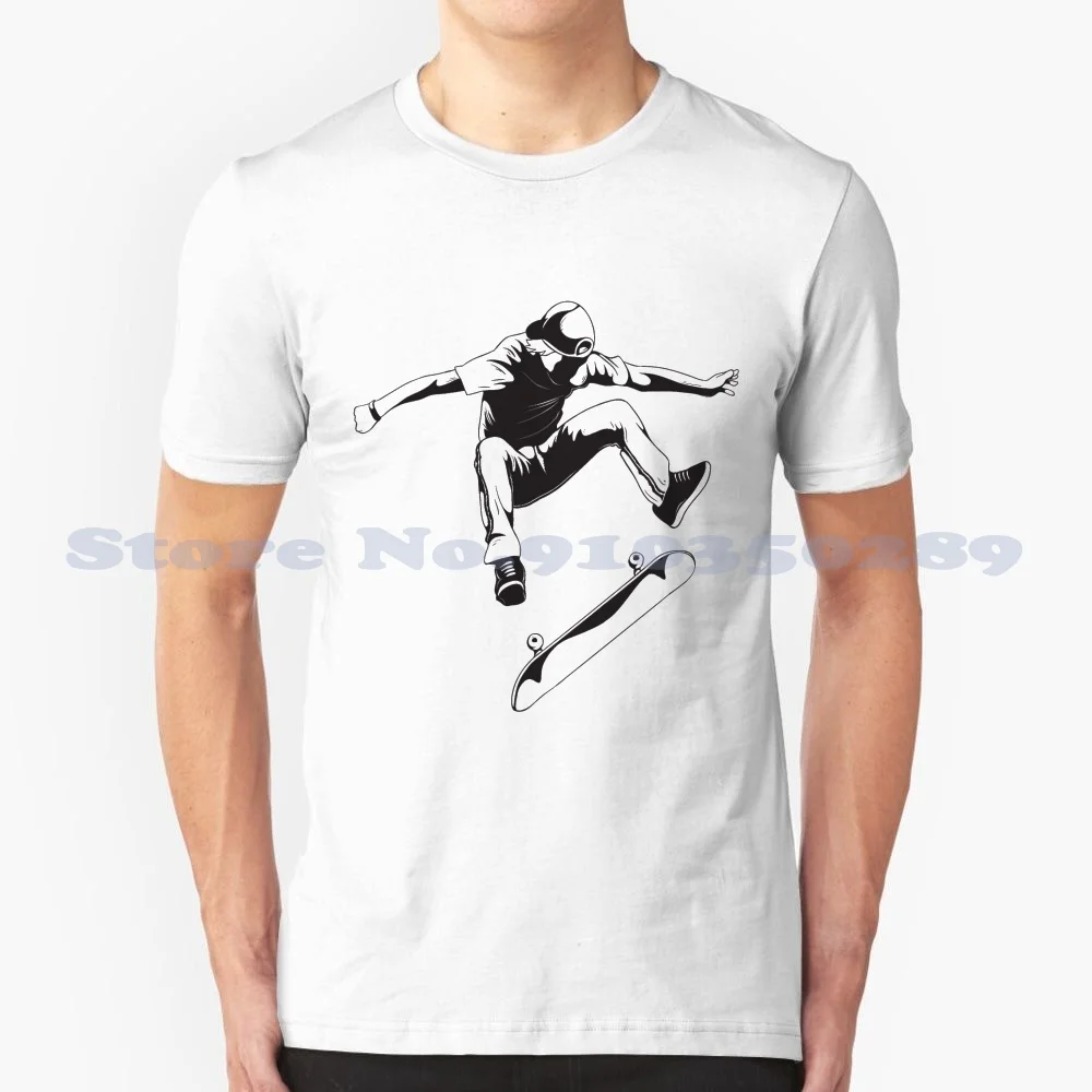 Skateboard Tees Fly The Board Skater Jump T Shirt 100% Cotton T-Shirt Skating Skateboarding Skater Skateboarder Ollie Spin