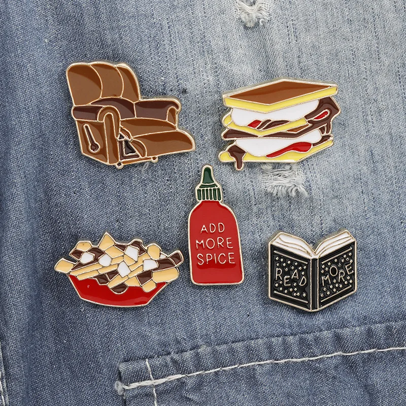 Read More Add More Spicy Sofa Sandwich French Fries Enamel Pin Brooch Bag Clothes Lapel Pin Badge