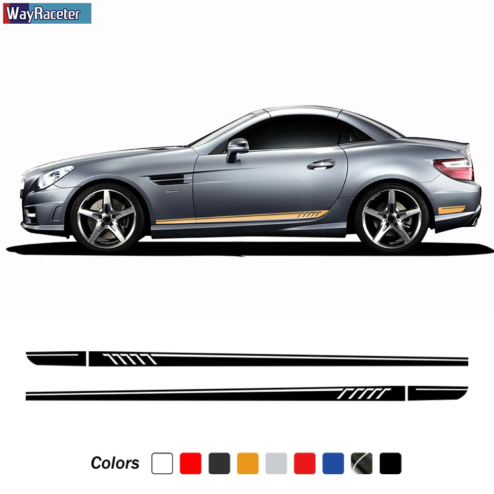 2 Pcs Edition AMG Side Stripe Skirt Sticker Decal For Mercedes Benz SLK SLC Class R170 R171 R172 AMG SLK200 250 55  Accessories