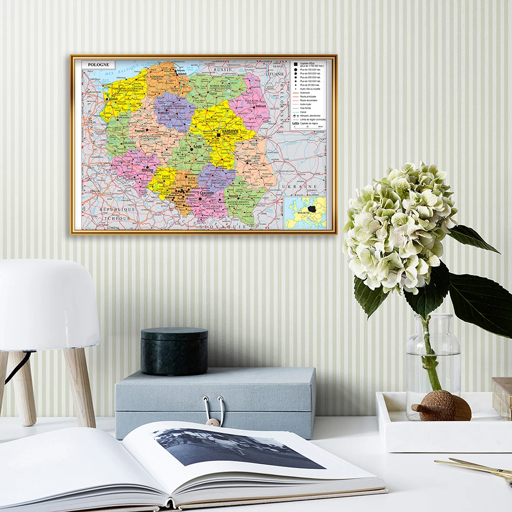 59*42cm mappa di trasporto della polonia mappa murale In francese piccolo Poster tela pittura viaggi materiale scolastico decorazioni per la casa