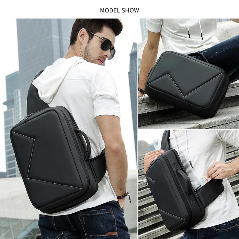 Inrn bolsa de peito masculina de 13 polegadas, bolsa de ombro para laptop de grande capacidade, bolsa de carteiro, mochila transversal à prova d'água