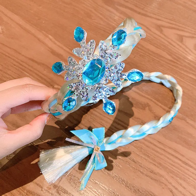 6pcs Girls Crown Wig Braid Snow Princess Hairpin Children’s Headband Accessories Queen Elsa with Cute Hair Hoop for kids