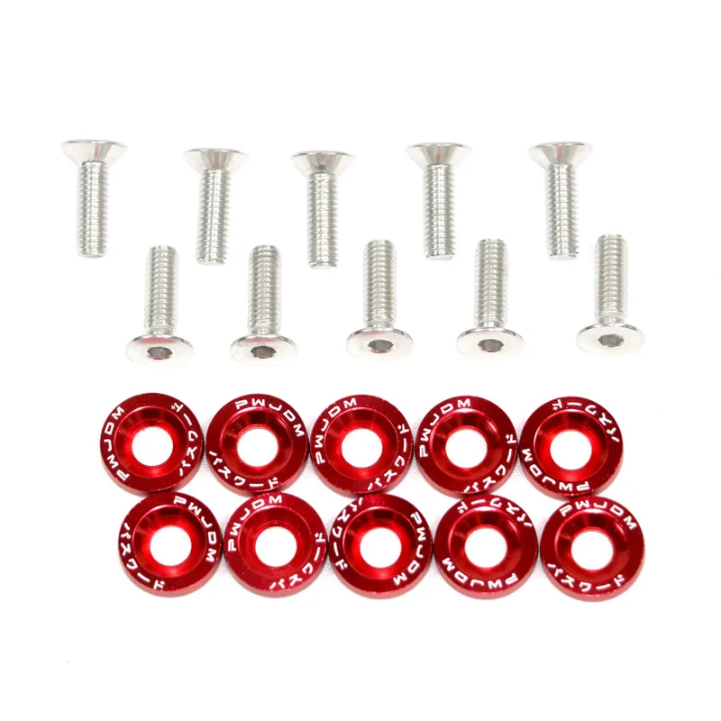 

Racing 10PC M6 CNC Billet Aluminum Fender Bumper Washer Bolt Engine Bay Dress Up Kit