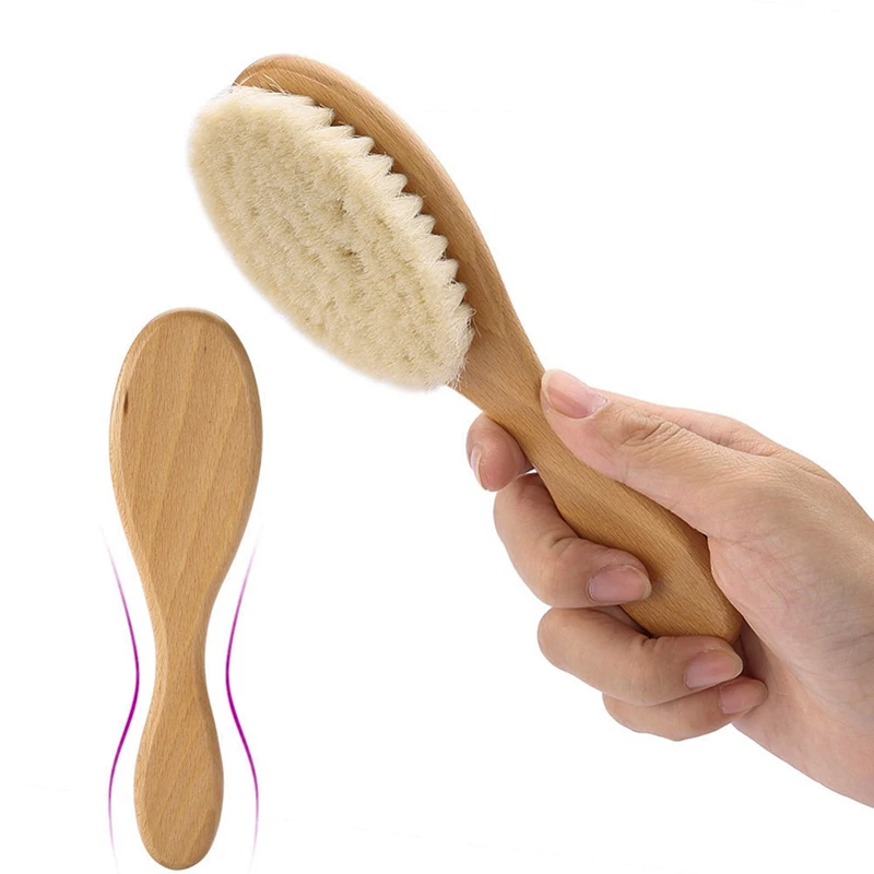 Soft Baby Brush and Comb Set Wooden Handle with Natural Goat Hair Bristles Ideal for Newborns Toddlers