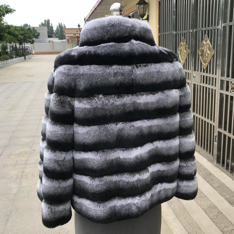 Women's Chinchilla Rex Rabbit Fur Jacket New Fashion Short Fur Coat Winter Warm Rabbit Fur Outerwears