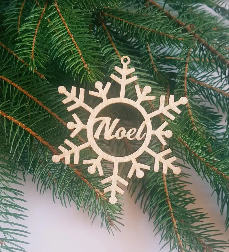 

Christmas baubles, personalized name snowflake, wooden Christmas tree ornament gift, laser cut winter rustic decorations, custom