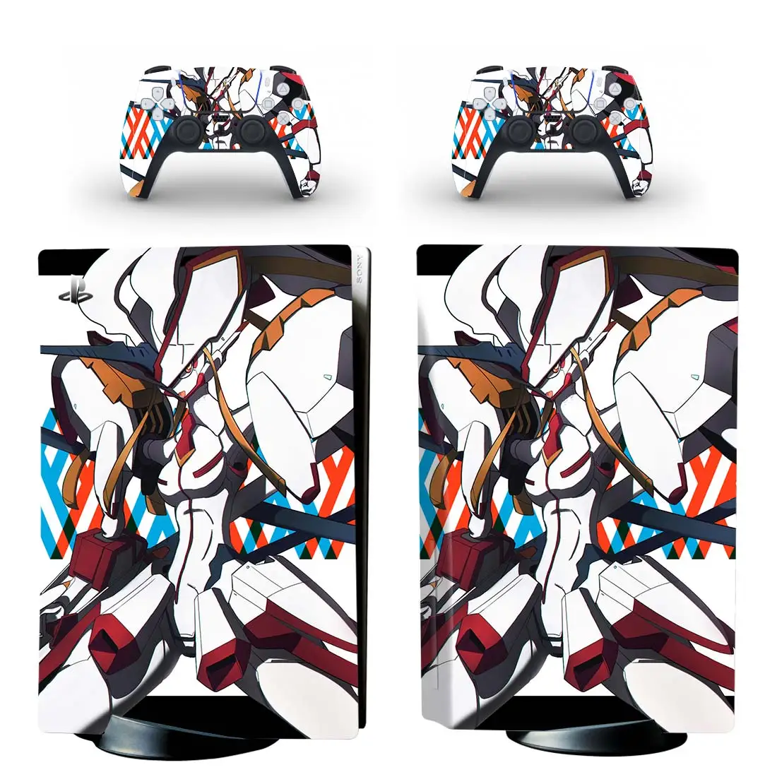 Querido no franxx ps5 padrão disco adesivo decalque capa para playstation 5 console e 2 controladores ps5 disco pele vinil
