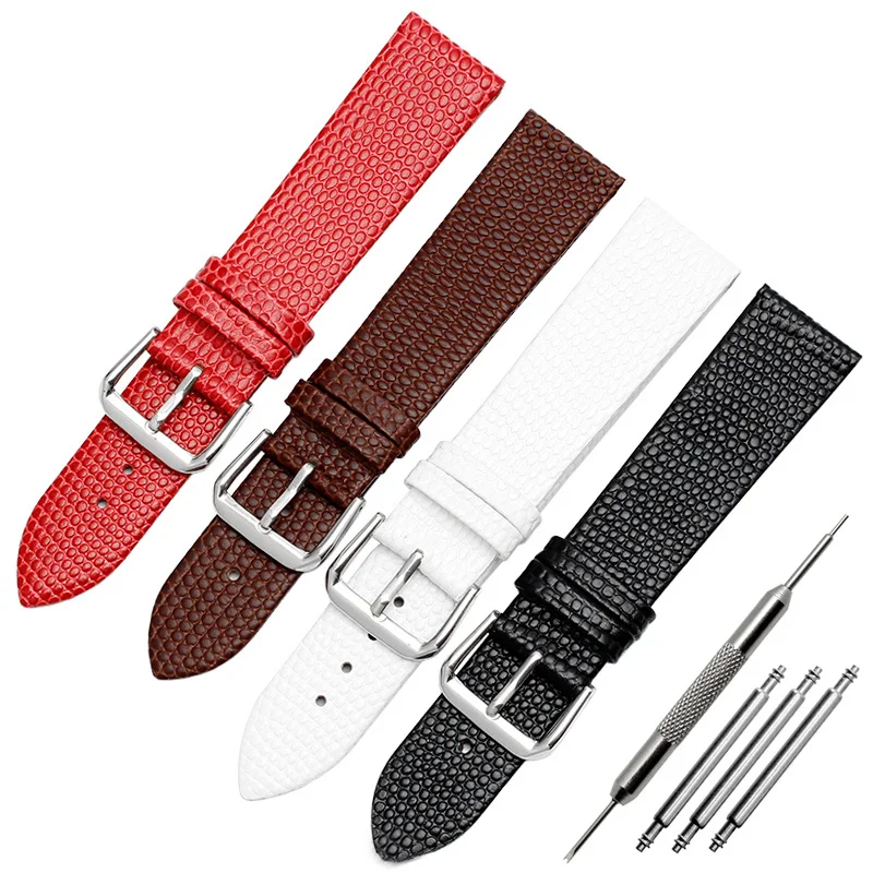 Ultrathin lizard pattern leather strap 12mm 14mm 16mm 18mm 20mm  black white red brown watchband for men and women bracelet