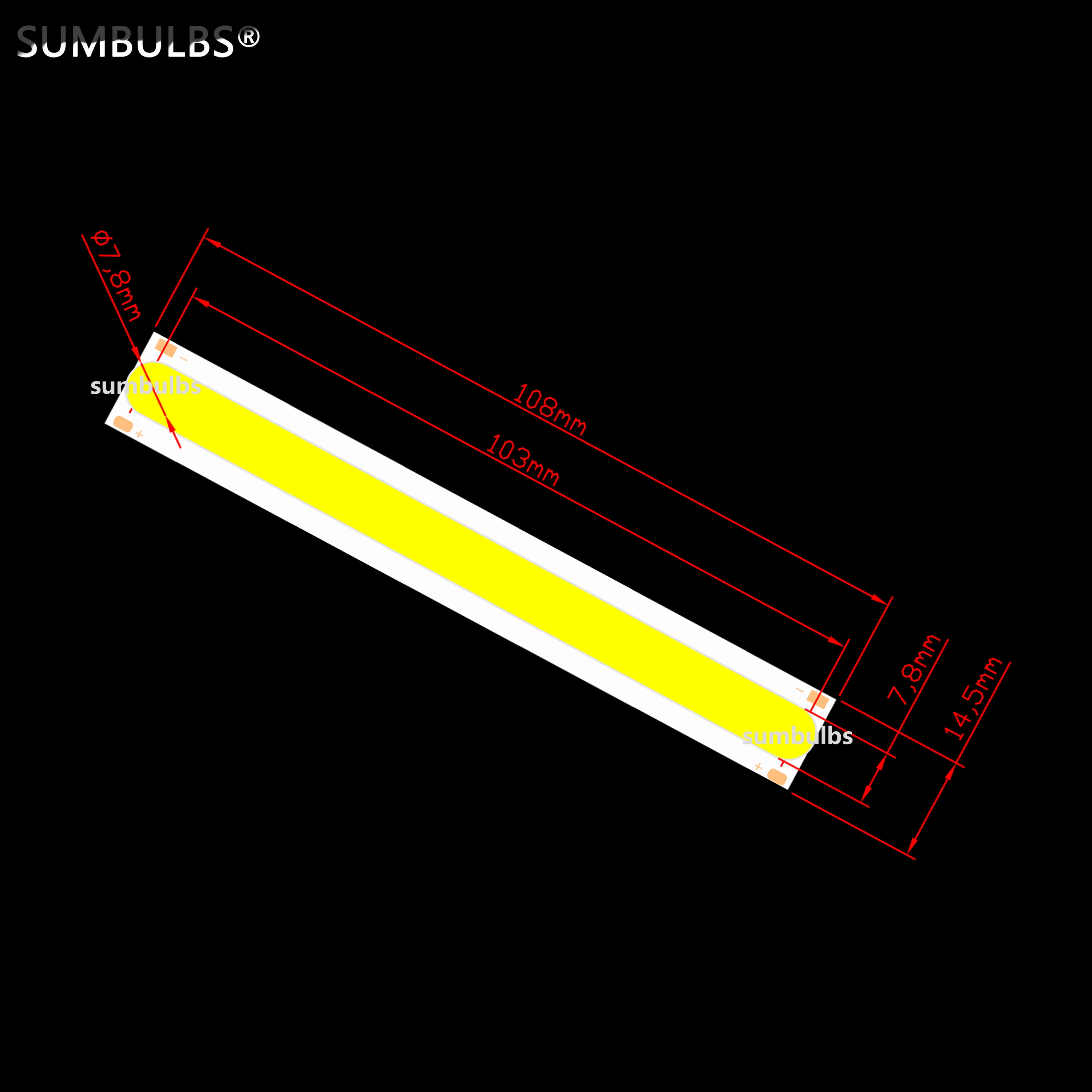 [Sumbulbs] taśma COB LED źródło światła DC12V 108x15mm 4W Chip na pokładzie ciepłe 3000K zimno 6500K dla rodzajów DIY lampa