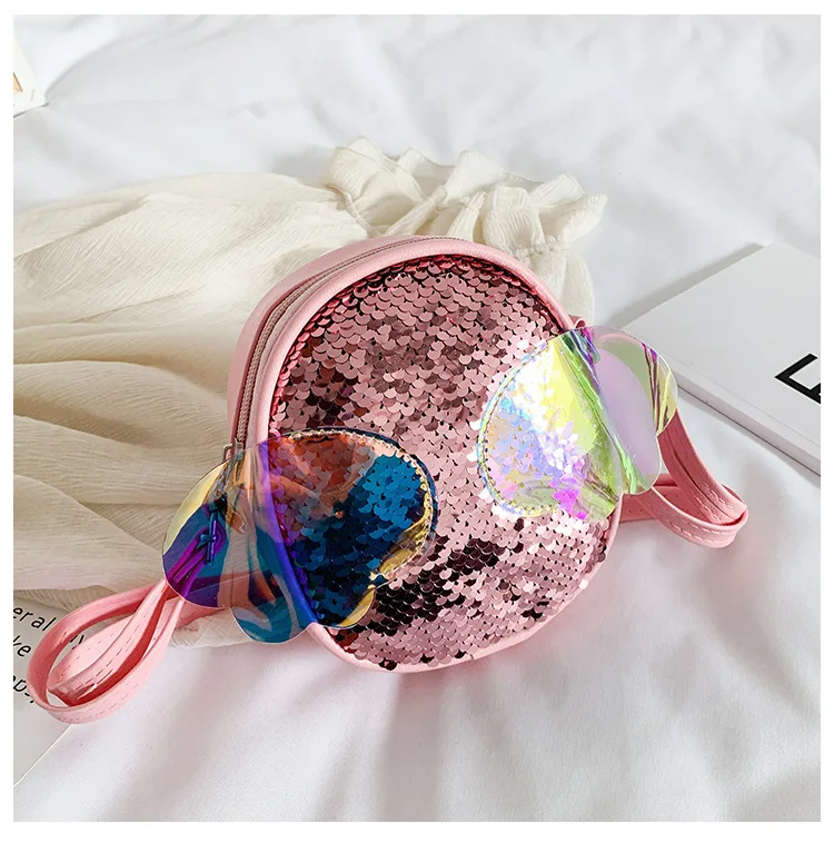 Glitter Sequined Crossbody Bag Kid Girls Sparkle Shoulder Laser Wings Adjustable Strap Handbag Lovely Shoulderbag