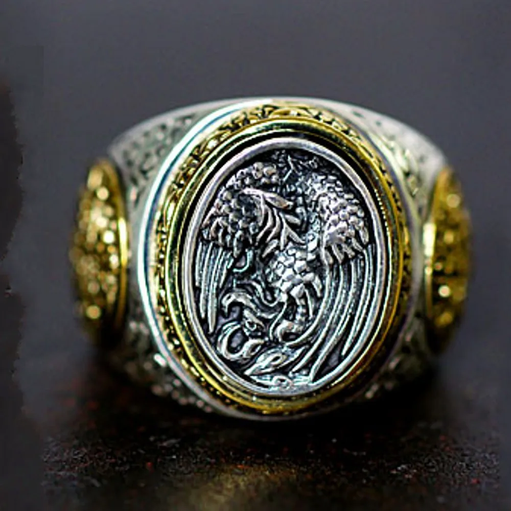 BOCAI New Real Pure S925 Sterling Silver Jewelry Fashion Men and Women Rings Dragons and Phoenixes Birthday Gift