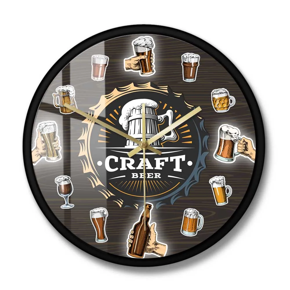 Bar Sign Craft Beer Minimalist Wall Clock For Kitchen Home Bar Beer Brewing Vintage Artwork Printed Wall Watch Beer Lovers Gift