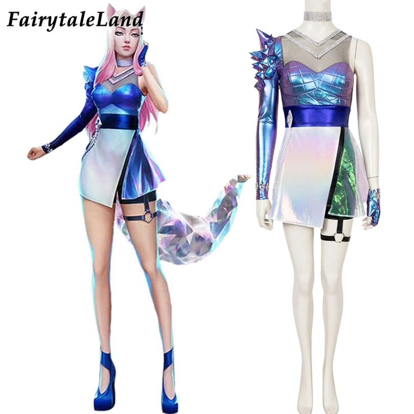 Fantasia de cosplay da league kda 2020 vestido feminino, uniforme de carnaval e dia das bruxas com cobertura total