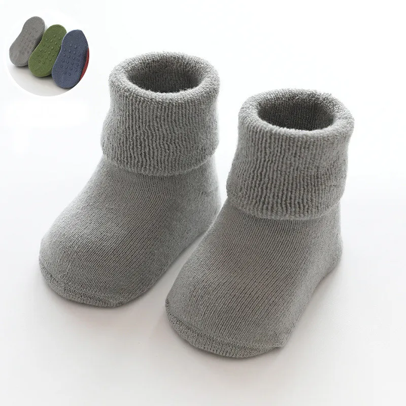 Lawadka Newborn Baby Socks For Boys Terry Anti Slip Socks for Baby Winter Warm Thick Infant Toddler Girl Boy Socks Solid 0-36M