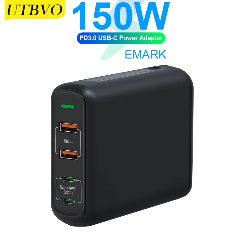 

UTBVO 150W 4-Port GaN Wall Adapter 2 x USB-A Quick Charge 3.0, 2 x USB-C Fast Charger For MacBook Pro Air, iPad Pro, iPhone 12