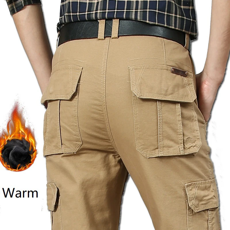 Cargo Pants Men Multi-pocket Baggy Men Pants New Fleece Casual Trousers Winter Autumn Men Pants Joggers Plus Size 40 42 44