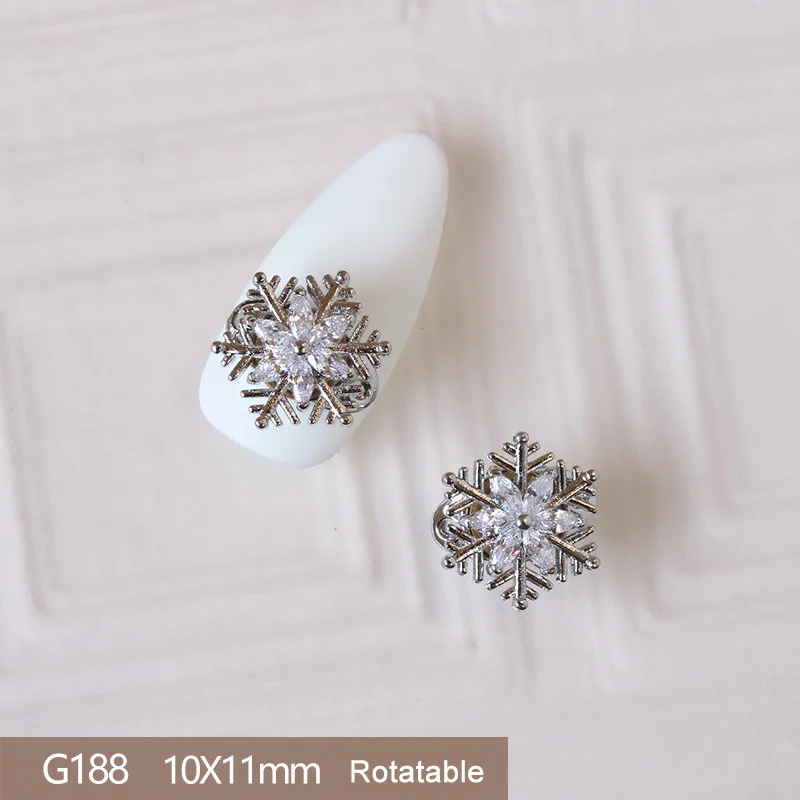 10pcs/lot 3D Alloy Winter Rotatable snowflake Nail Art Zircon Metal Manicure DIY Nails Accessories Decorations Supplies Charms