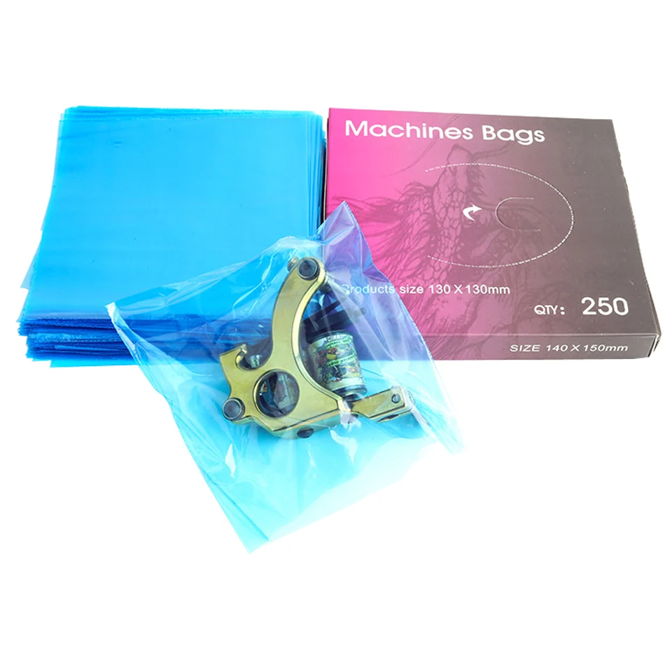 250pcs/bag Disposable Hygiene Tattoo Clip Cord Bag Plastic Blue Tattoo Machine Clip Cord Sleeve Cover Bag Size 13 x 13 CM