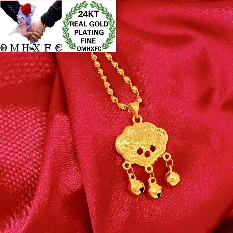 OMHXFC Wholesale YM190 European Fashion Hot Fine Woman Man Party Birthday Wedding Gift Fortune Lock Bell 24KT Gold Pendant Charm