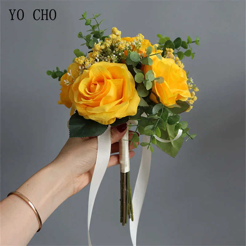 YO CHO Newest Handmade Silk Rose Church Wedding Bouquet Artificial Lavender DIY Bedroom Hallway Decoration Flower Bouquet