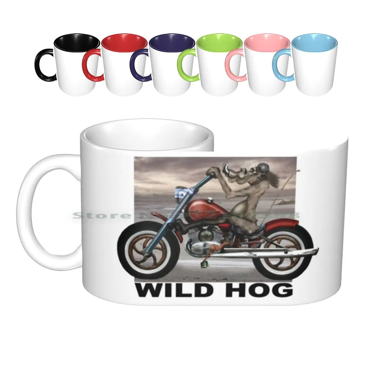 Wild Hog Ceramic Mugs Coffee Cups Milk Tea Mug Pig Hog Motorcycle Bike Animal Biker Humor Cartoon Creative Trending Vintage