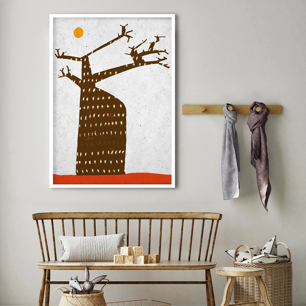 African Art Painting Modern Boho Home Decor Afro Figures Print African Ethnic Posters Colors of Africa Baobab Tree Wall Pictures