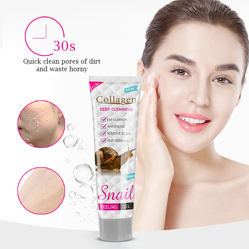 Gel exfoliante de colágeno de caracol, limpieza suave de poros, exfoliación Facial, pollo, piel muerta, hidratante, cuidado de la piel, Gel Facial