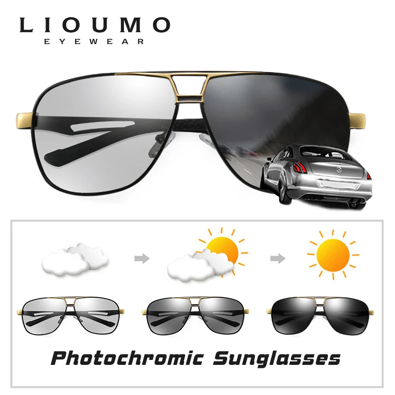 Top Quality Square Retro Photochromic Aluminum Sunglasses Men Polarized Driving Women Sun Glasses For Men Brown Oculos de sol