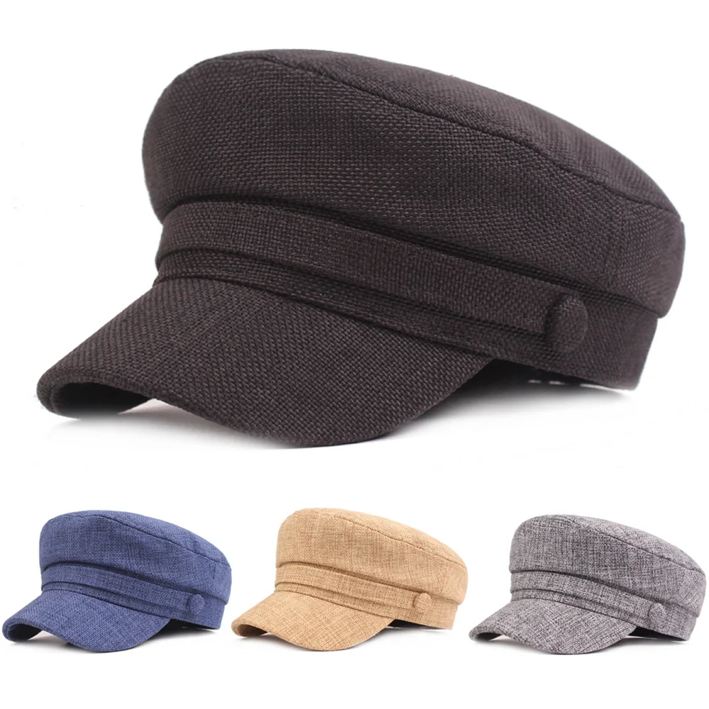 Men Linen Cotton Navy Cap Golf Driving Beret Cabbie Hat Newsboy Flat Ivy Caps HATCS0435