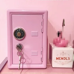 Kawaii Safe Box Decorative Savings Box Piggy Bank Metal Iron Mini Dormitory Storage Pink INS Cabinet Money Box