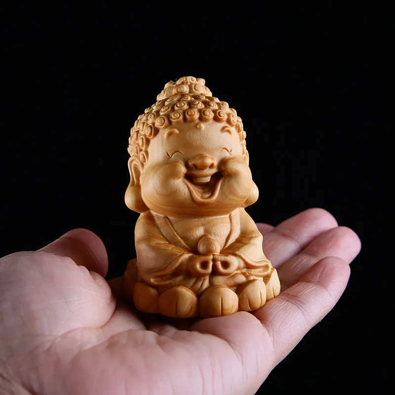 Cartoon Buddha on Lotus - Hand-Carved Feng Shui Wooden Sculpture for Serenity