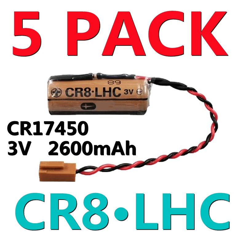 5PCS Original Battery Pack CR8.LHC 3V 2600mAh CR17450SE CR17450 PLC Industrial Lithium Batteries with Brown Connector