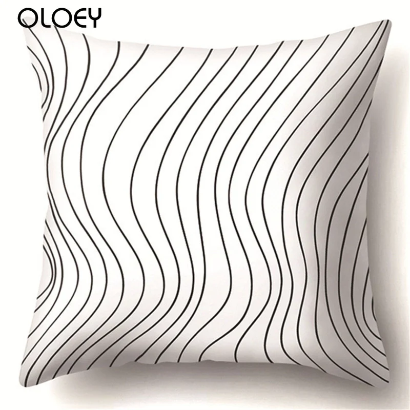 Black and White Geometric Abstract Line Decorative Cushion Cover Striped Polyester Throw Pillow Case Fundas De Cojin 45X45CM