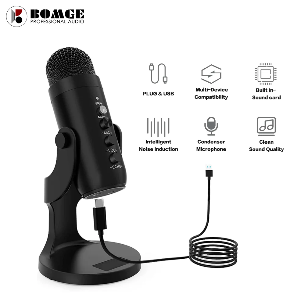 USB Condenser Microphone Kit Metal 192khz/48bit Plug & Play PC Computer Mic Podcast Gaming Singing Recording Youtube