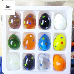 12pcs Decorative Figurines Miniature murano glass egg ornaments home Desktop Easter decor handmade glass Marbles Colorful eggs