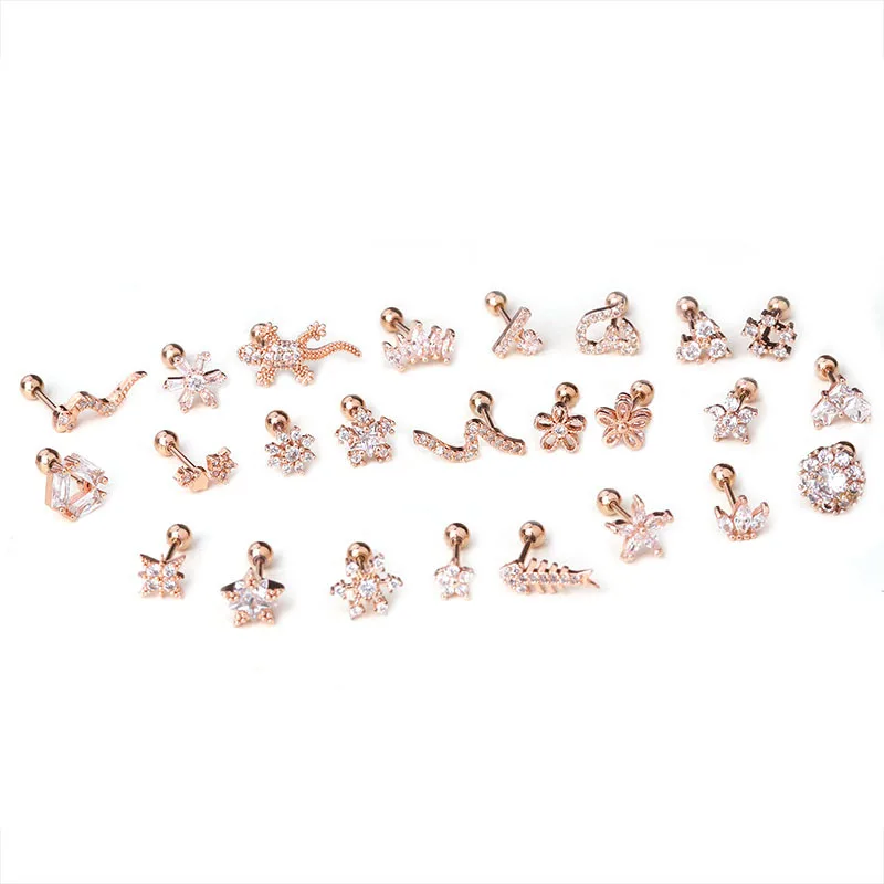 New Rose Gold Color Plants And Animals Cz Cartilage Earring Conch Rook Lobe Tragus Stud 20g Helix Piercing Jewelry