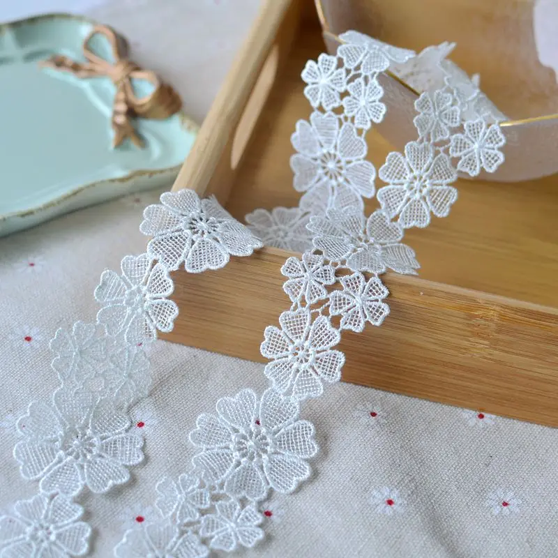 3.5CM Wide Luxury White Black 3D Flowers Guipure Lace Fabric Embroidery Fringe Ribbon DIY Dress Collar Trimmings Sewing Supplies