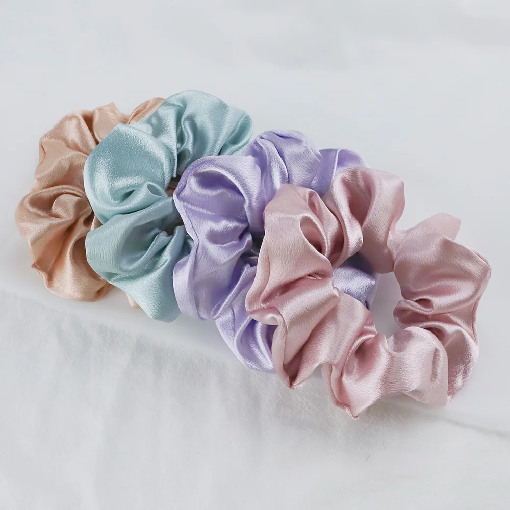 Satin Silk Scrunchies Rubber Elastic Hair Bands Women Girls Cute Solid Ponytail Holder Hair Tie Simple Headband Hair Accessories