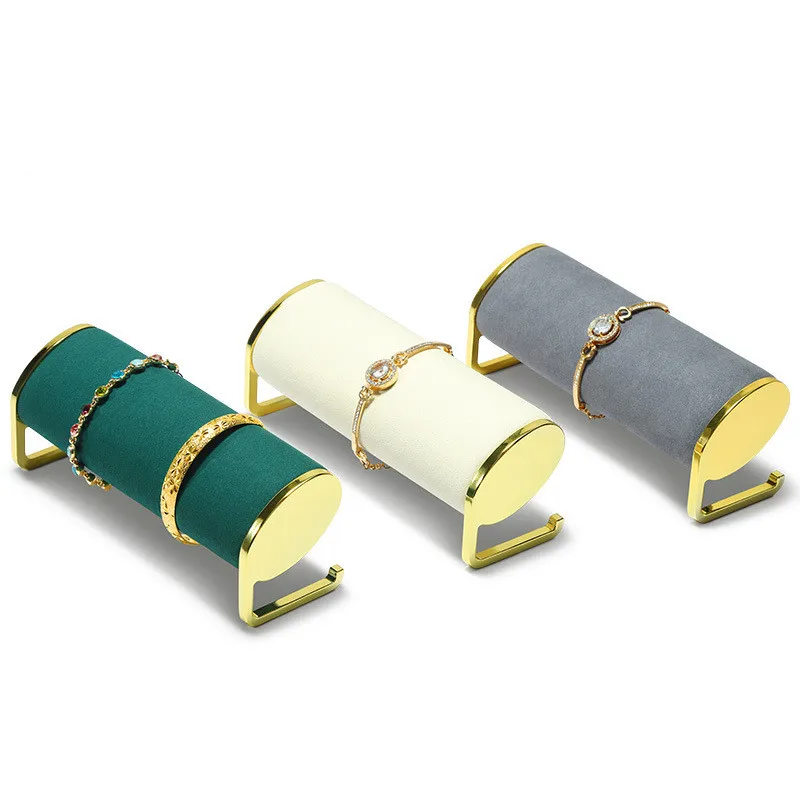 Women Velvet Waistband Organzier Bracelet Display Rack Metal T-Bar Jewelry Organzier Gray Red Green Beige Watch Storage