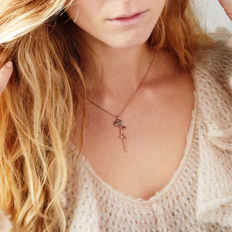 

Модное ожерелье с цветком месяца для женщин и мужчин, ожерелья из нержавеющей стали с именем на заказ, персонализированное ожерелье с цветком на день рождения, подарок