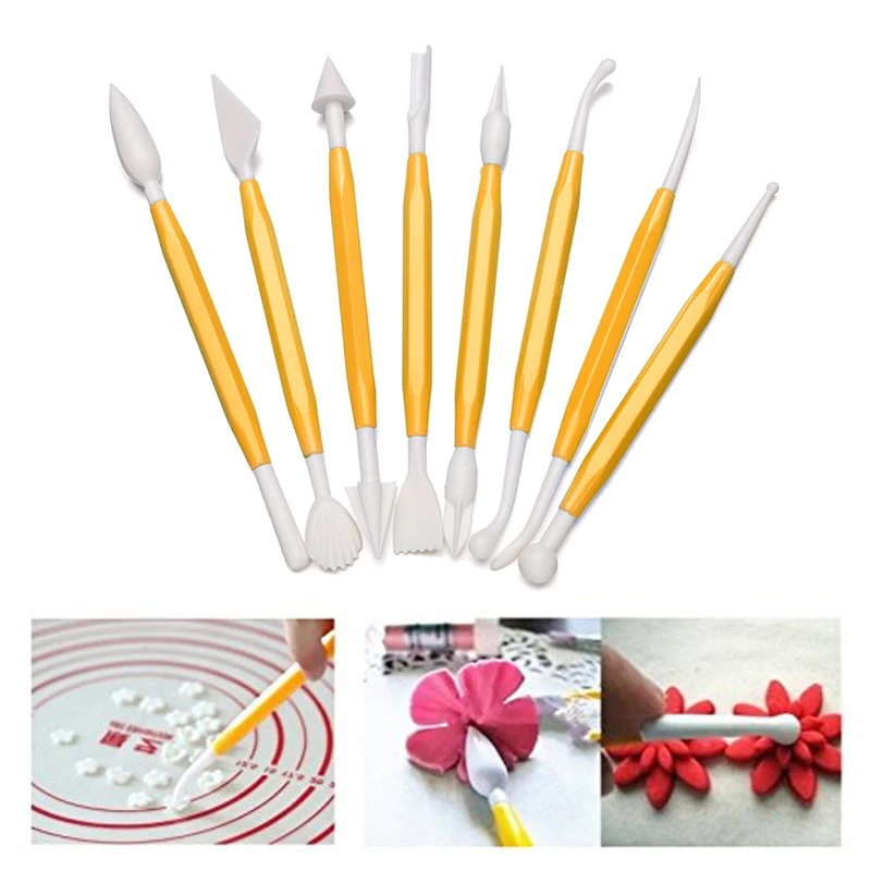 

8 Pcs/set Pastry Carving Cutter Sugar Craft Flower Sculpture Group Fondant Cake Engraving Tools DIY Baking