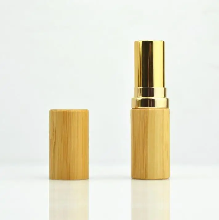 12.1mm Natural Bamboo Lipstick Tube, Portable Gold High Grade Cosmetic Beauty Lip Balm Package Lip Rouge Container Wholesale