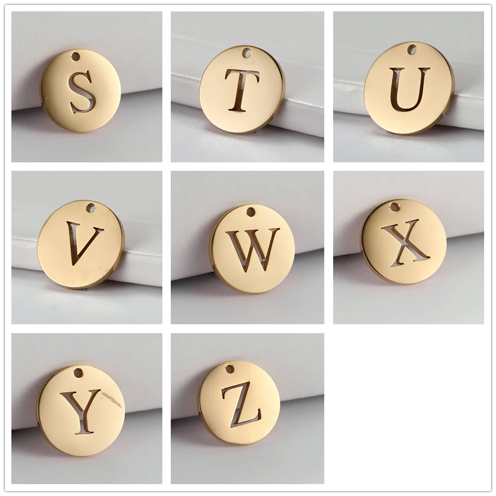10 Stück/Set 26 Goldfarbene Großbuchstaben DIY Anhänger Edelstahl Alphabet Charm für Halskette Armband Ohrring Schmuckherstellung – Detail 5