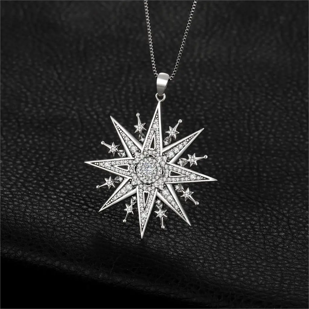 JewelryPalace Vintage Gothic North Star 925 Sterling Silver Pendant Necklace Punk Cubic Zirconia Statement Pendant No Chain