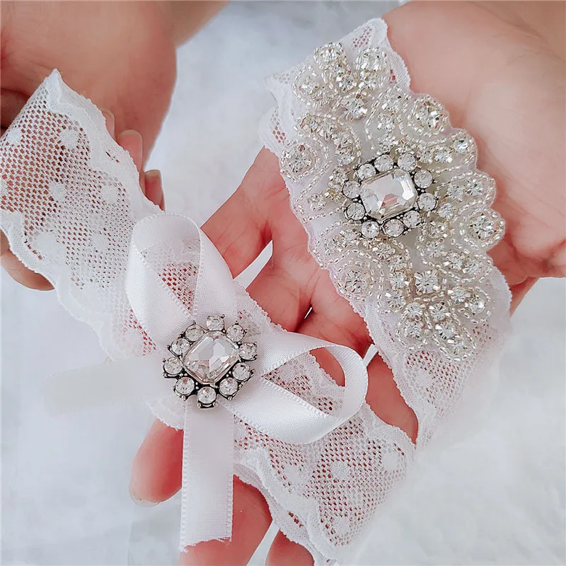 2PCS Crystal Beading Bridal Wedding Garters Lady Women Thigh Leg Garter Ring Wedding Belts Party Accessory